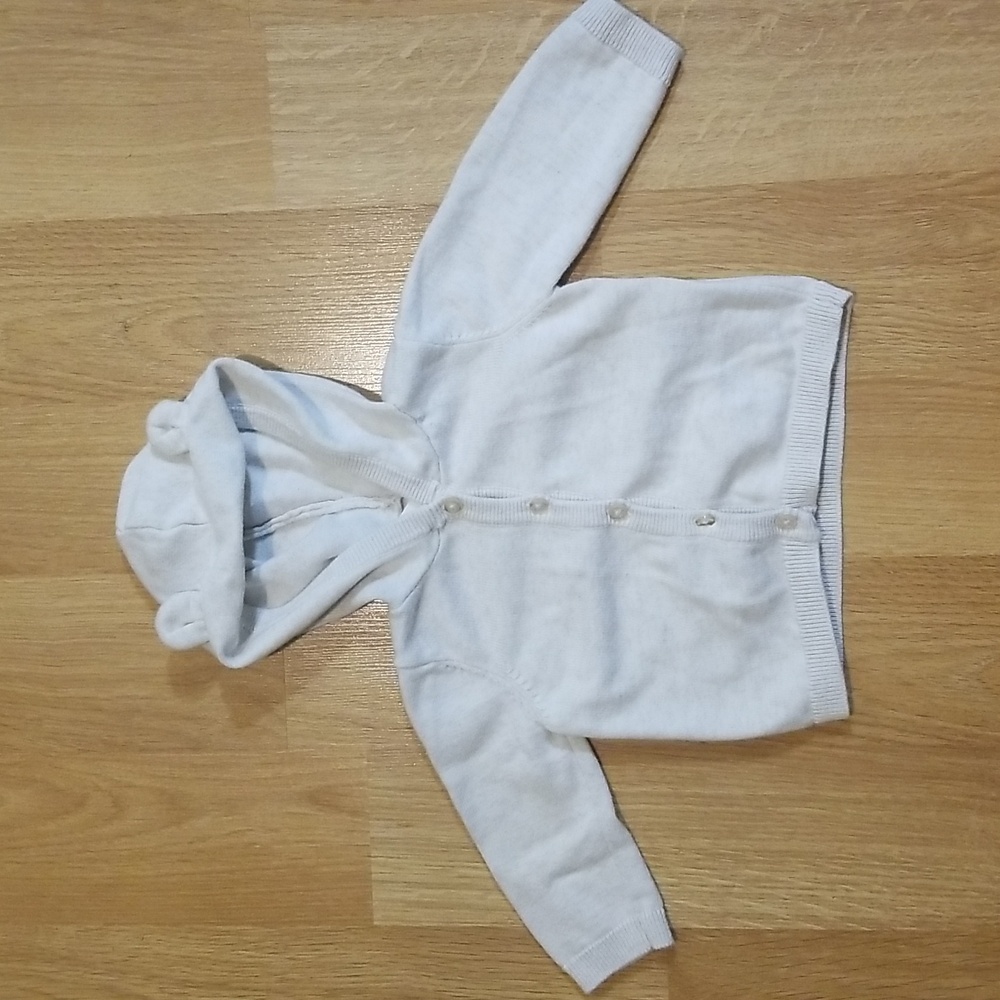 Cream button up bear ears hoodie 3-6 months EUC